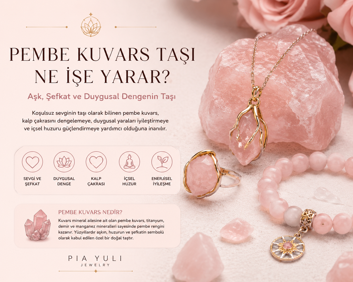 Pembe kuvars taşı özellikleri ve anlamını anlatan Pia Yuli blog görseli
