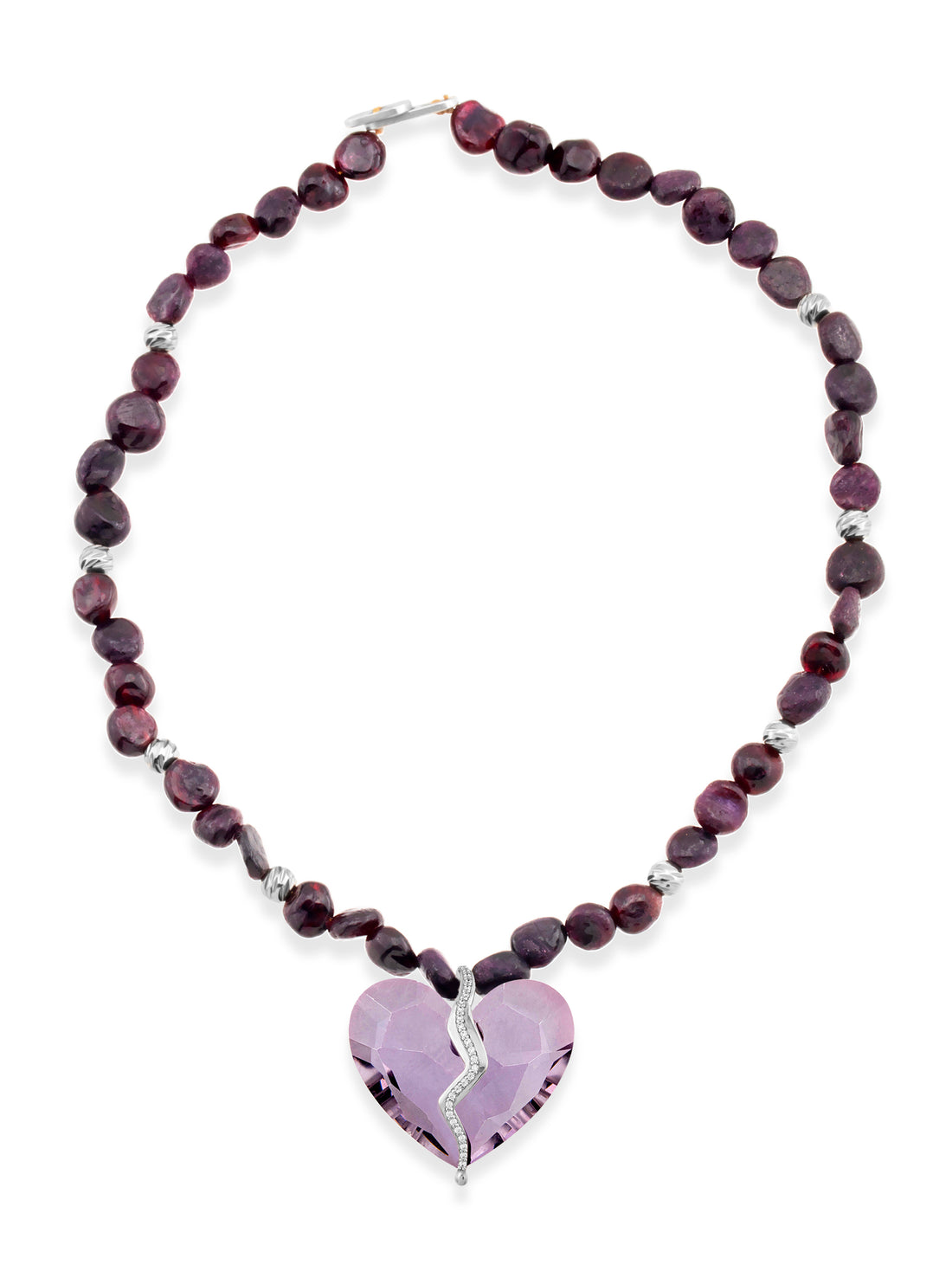 Completed Hearts Garnet Necklace featuring natural garnet stones and heart pendant
