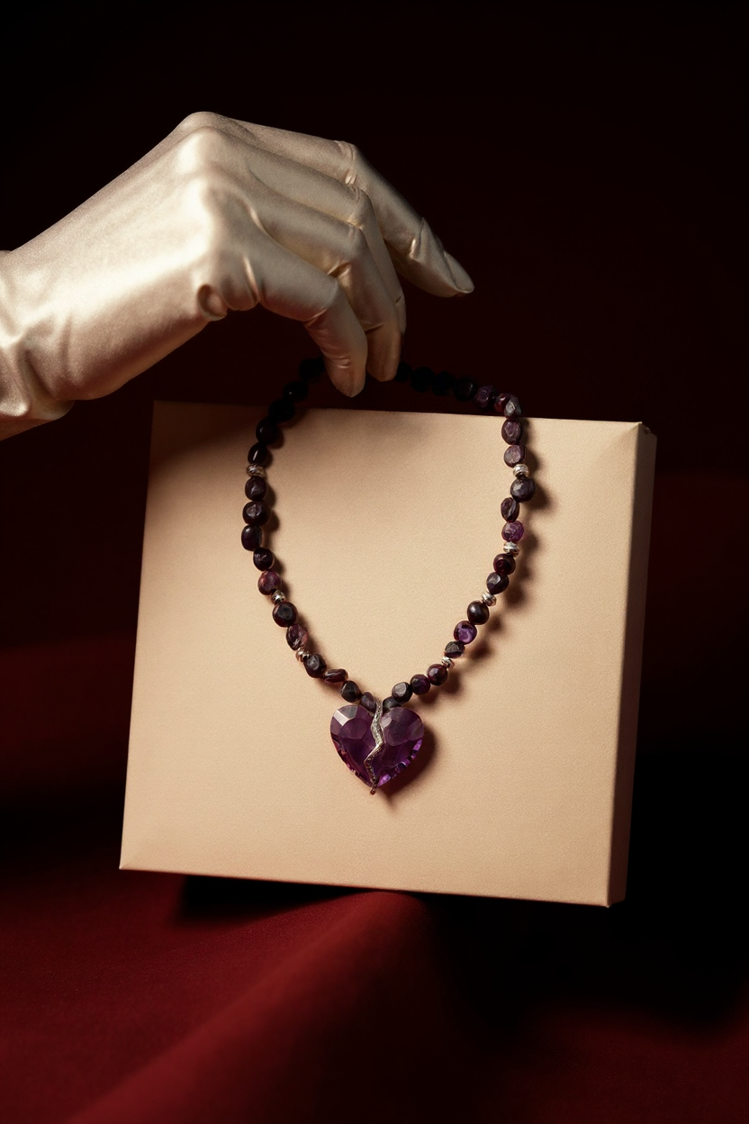 Completed Hearts Garnet Necklace styled in a minimal jewelry look
